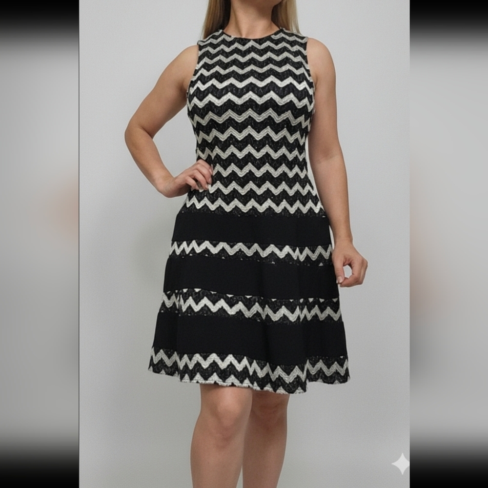 Betsey and Adam Sparklt  Fit and Flare Black And Beige Dress
